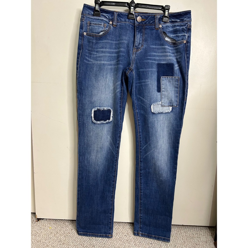Patchwork Jeans Denim Pants Distressed Dark‎ Wash Stylish Casual